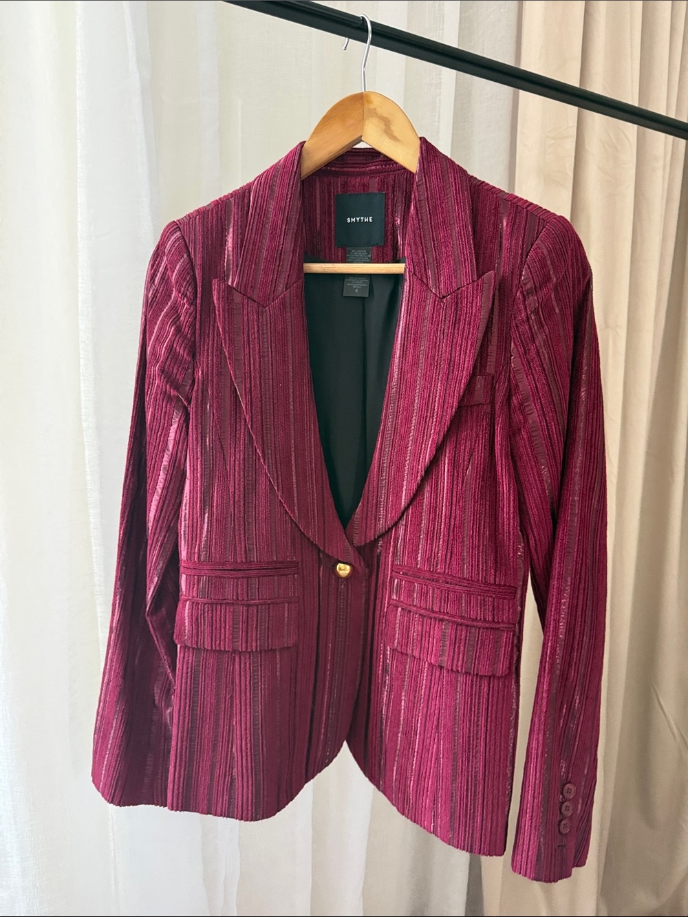 Smythe Burgundy Striped Velvet Single-Button Blazer